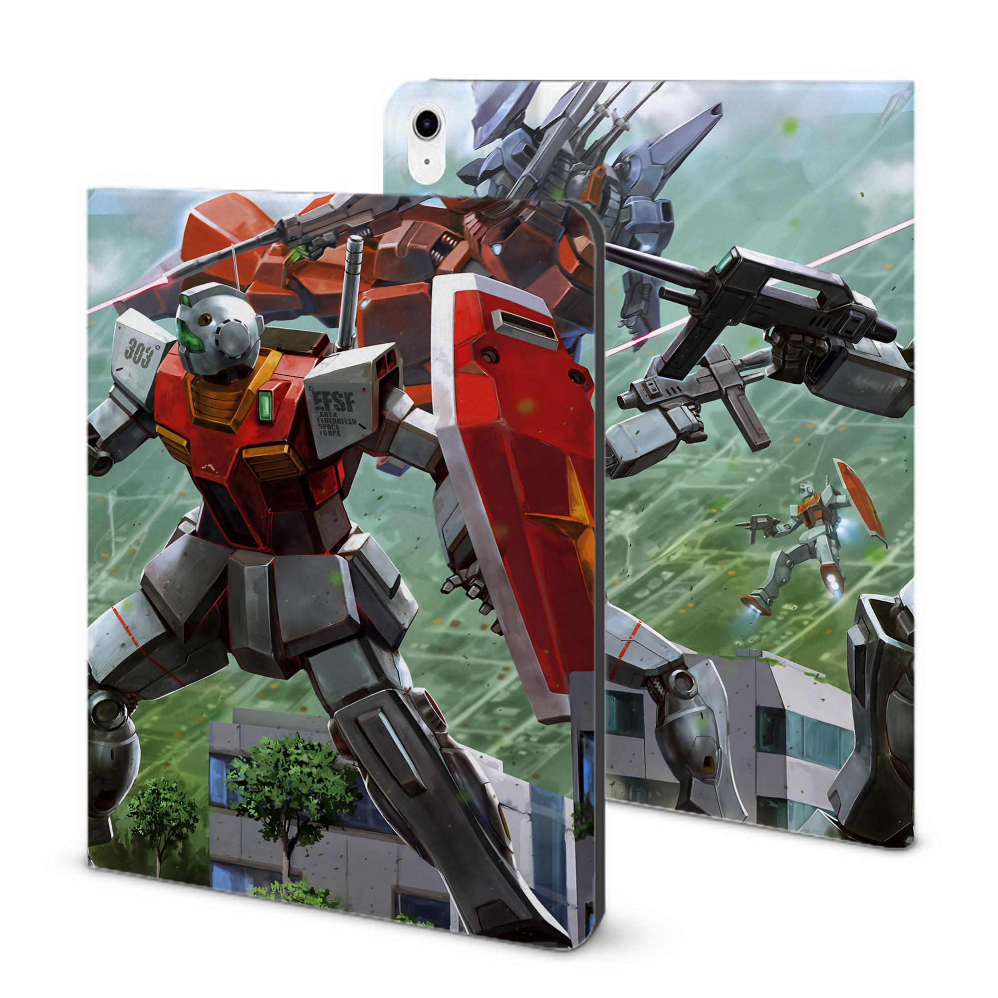 （画像用） 機動戦士ガンダム Mobile Suit Gundam IPad ケース ブック型 PUレザー TPU 耐衝撃 軽量 薄型 ペン収納なし 全面保護 IPad 各モデル対応